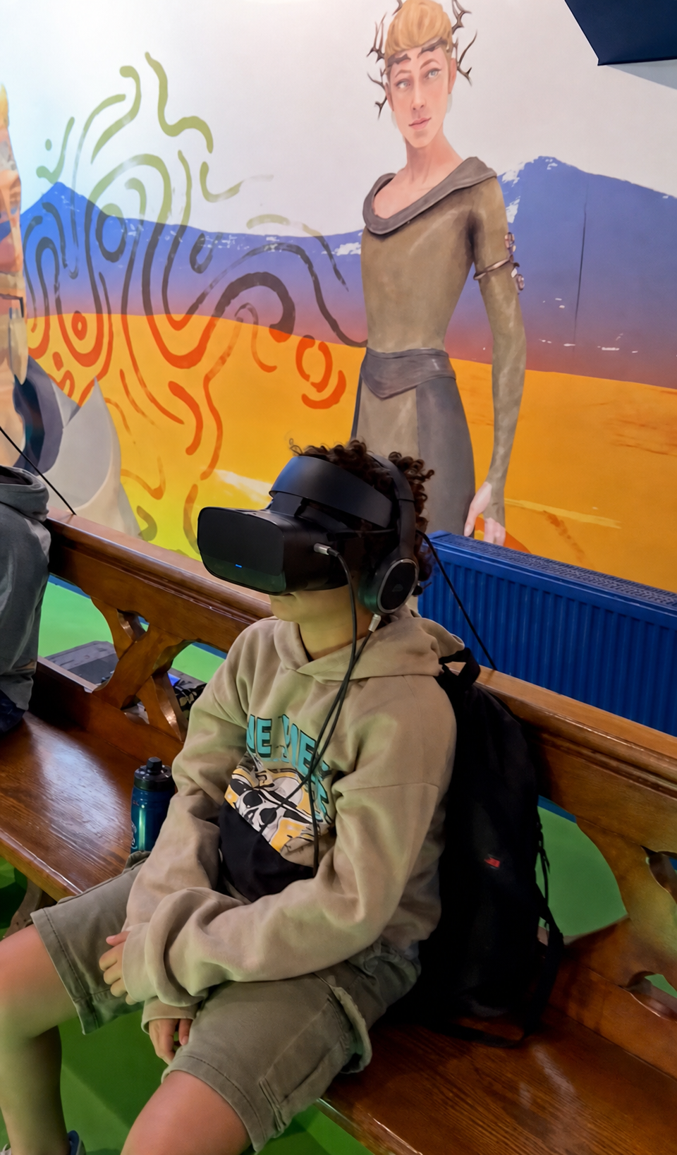 Student using a virtual reality headset during a learning activity